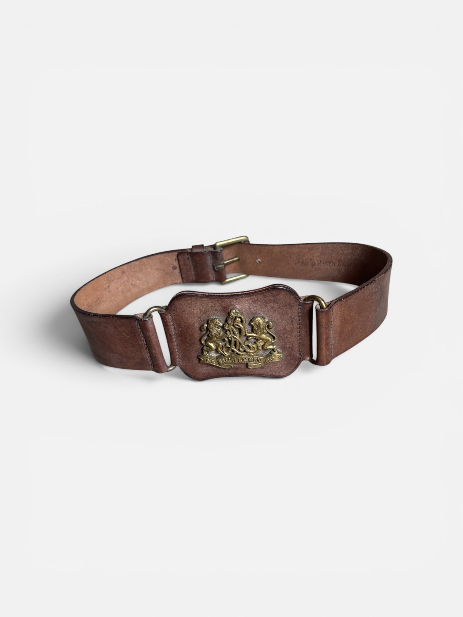 Vintage 80s Polo Ralph Lauren coat of Arms Brown leather Belt made in Italy