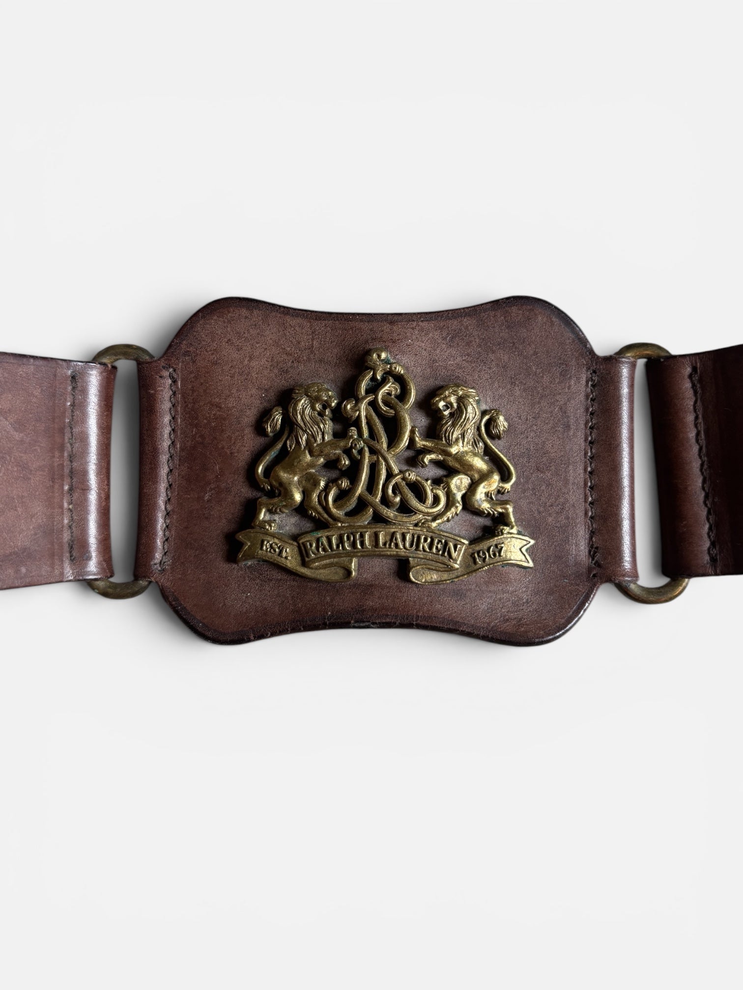 Vintage 80s Polo Ralph Lauren coat of Arms Brown leather Belt made in Italy