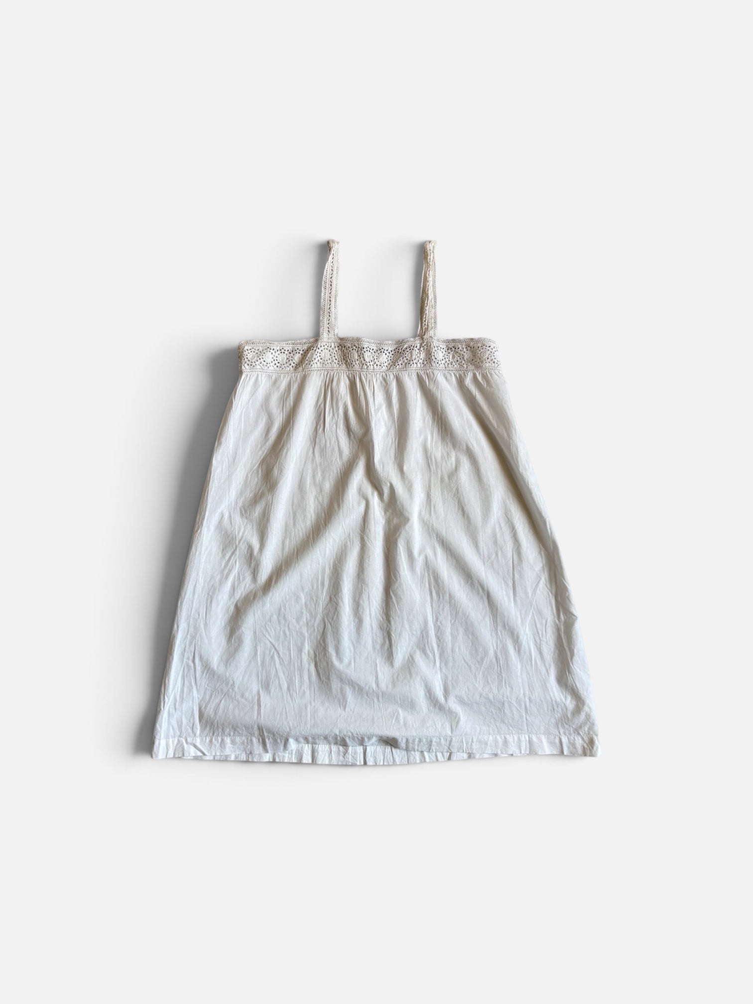 Vintage Old French broderie Anglaise white cotton top mini dress