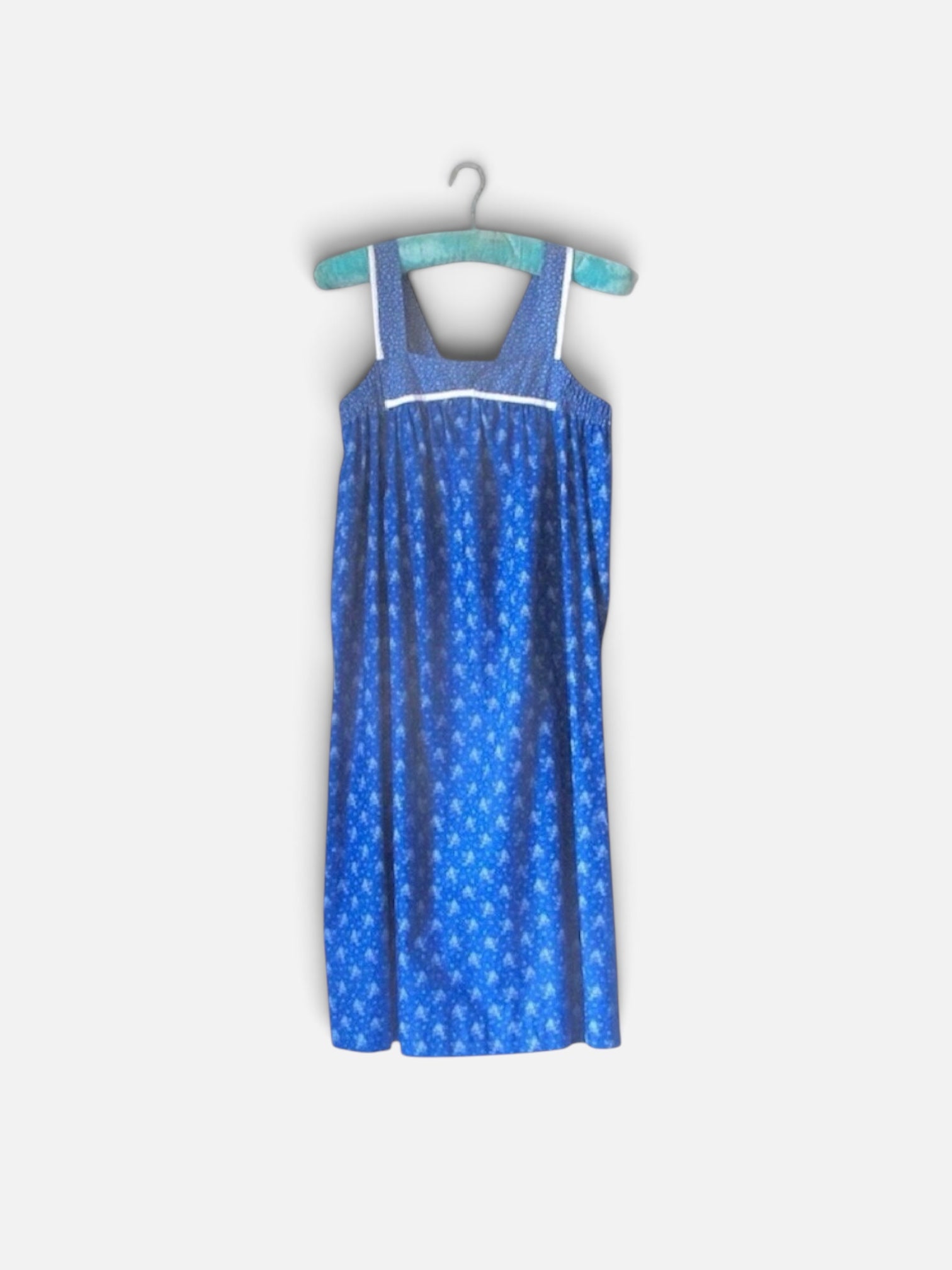 VIntage 70's French Ditsy Floral Blue cotton folk summer dress