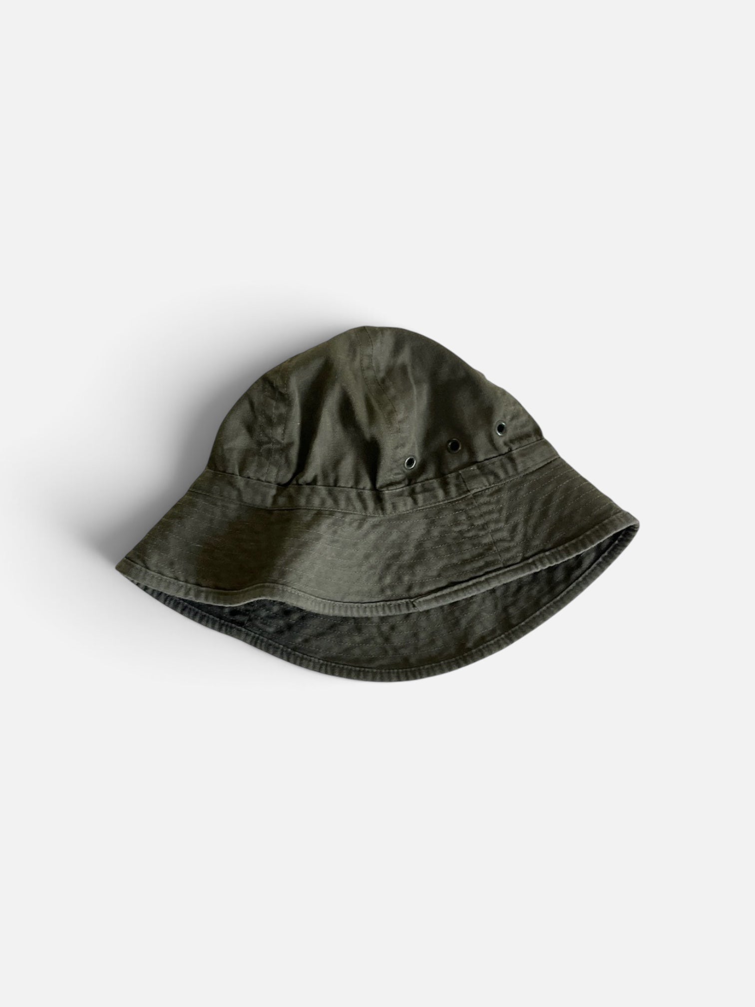 Vintage 80's French Army Kaki herringbone Cotton bucket hat