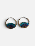 Vintage 70s sterling silver enamel flowers designer large hoop earings hand crafted