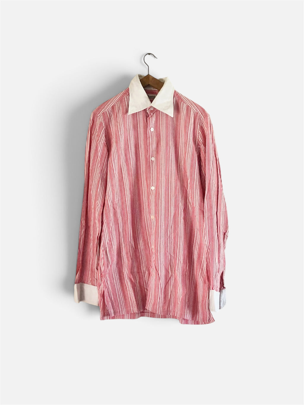 Vintage Charvet striped white and red buttons shirt