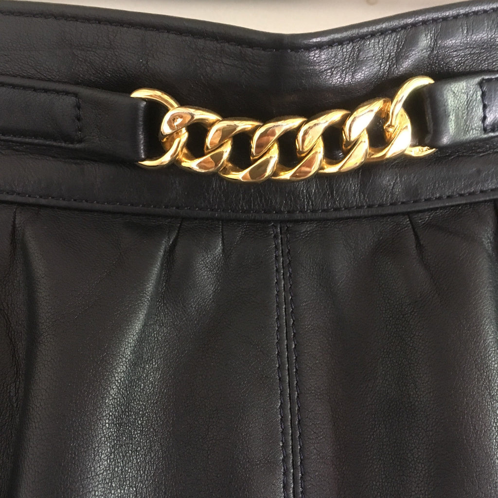 Vintage Celine dark blue lambskin leather high waisted skirt with gold chain brass 36/38