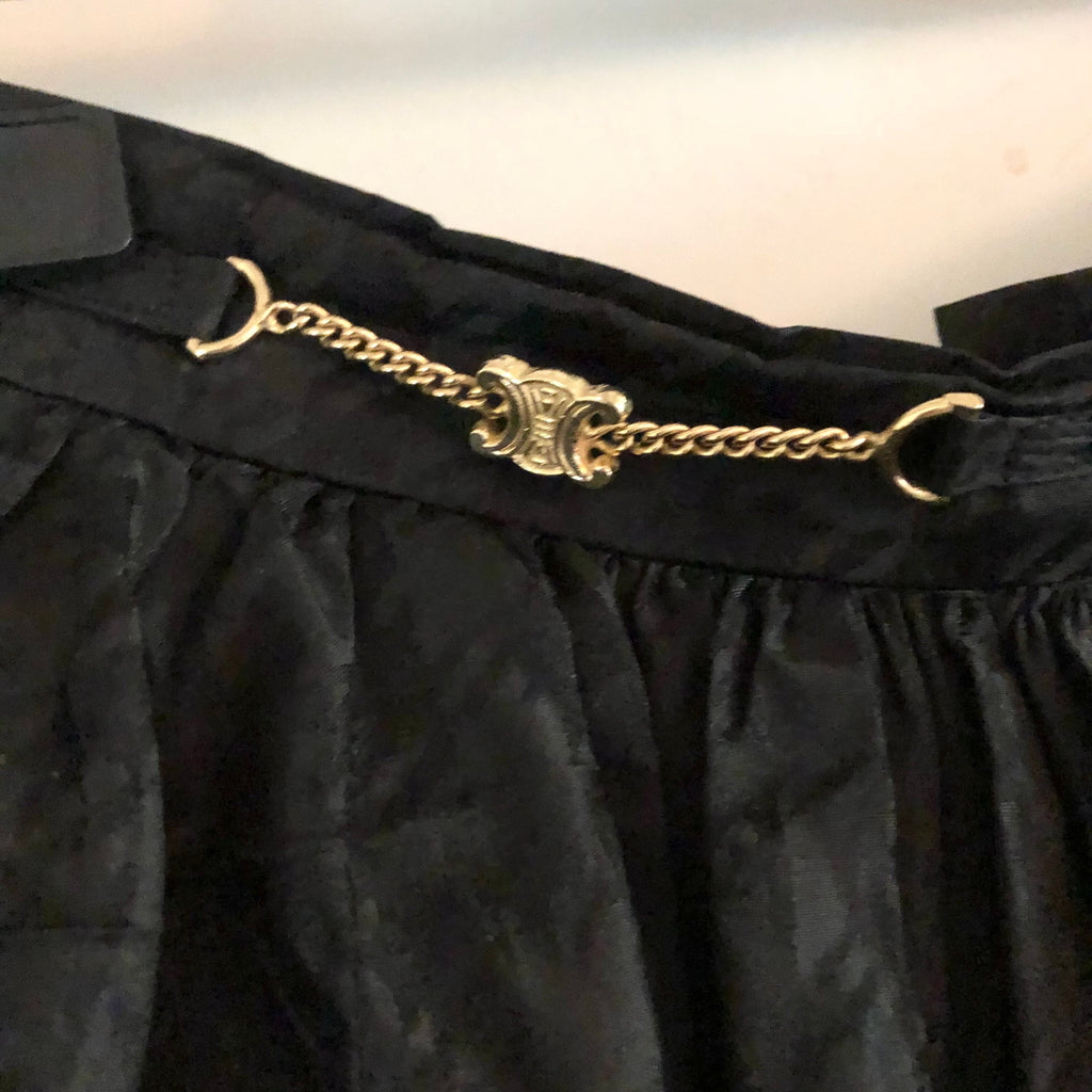 Vintage CELINE Black silk Taffetas Ballet Skirt with Triomph gold chain link belt
