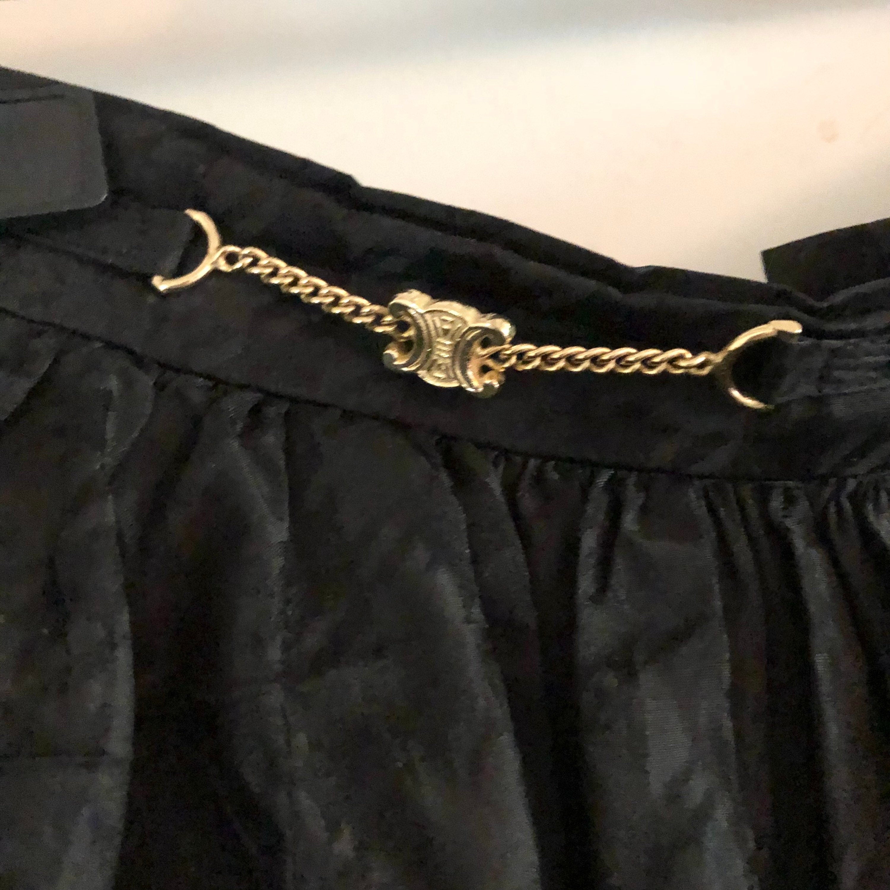 Vintage CELINE Black silk Taffetas Ballet Skirt with Triomph gold chain link belt