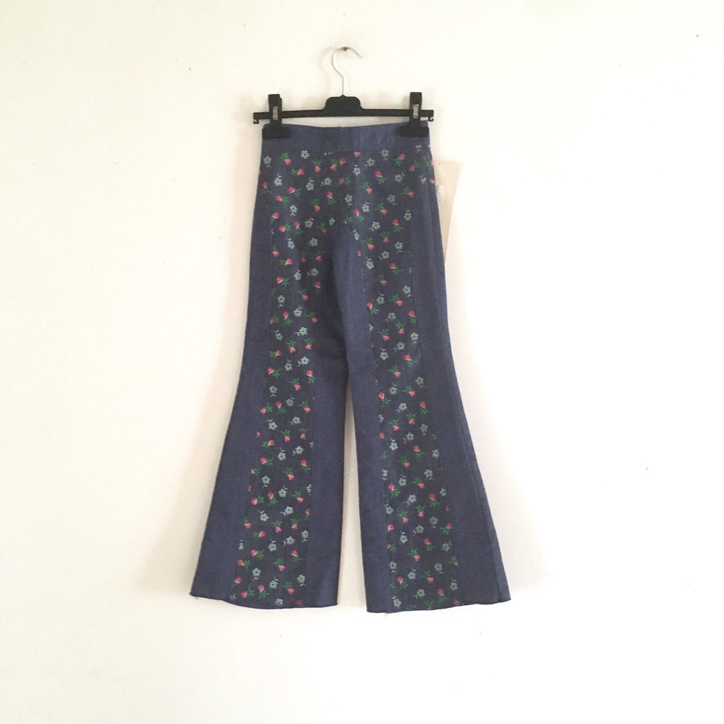 70s Vintage Kids Floral Bell Bottom Jeans • French Deadstock 4 years or 8 years