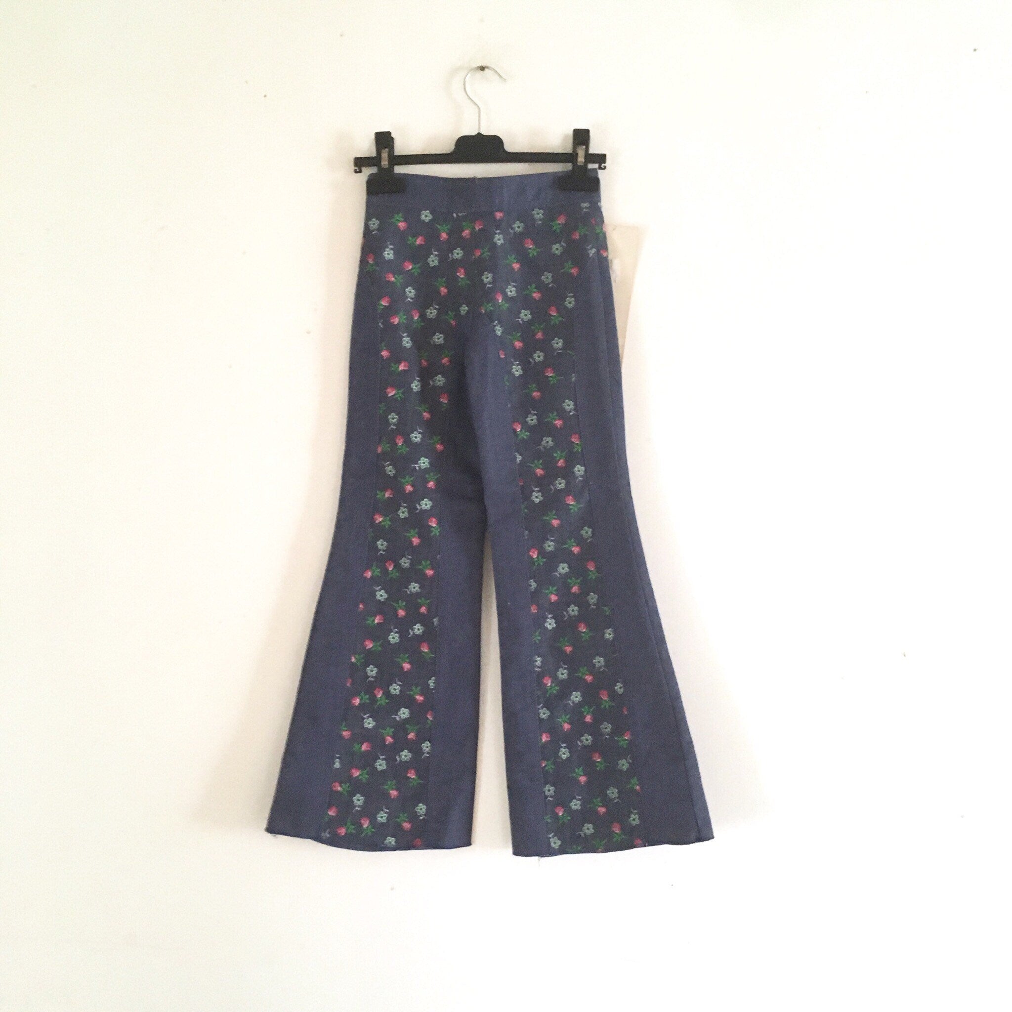 70s Vintage Kids Floral Bell Bottom Jeans • French Deadstock 4 years or 8 years