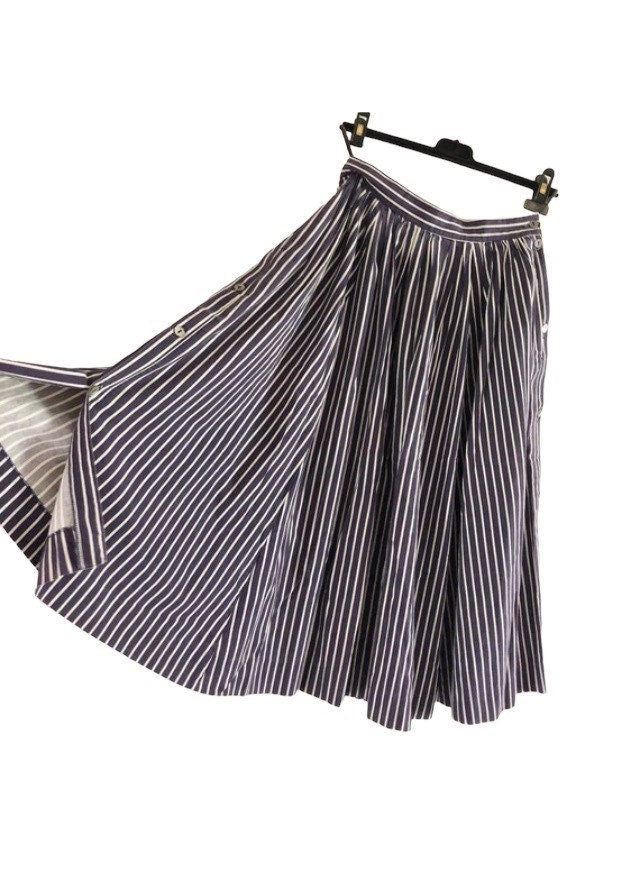 Vintage 90s Laura Ashley GB blue and white striped cotton button down skirt