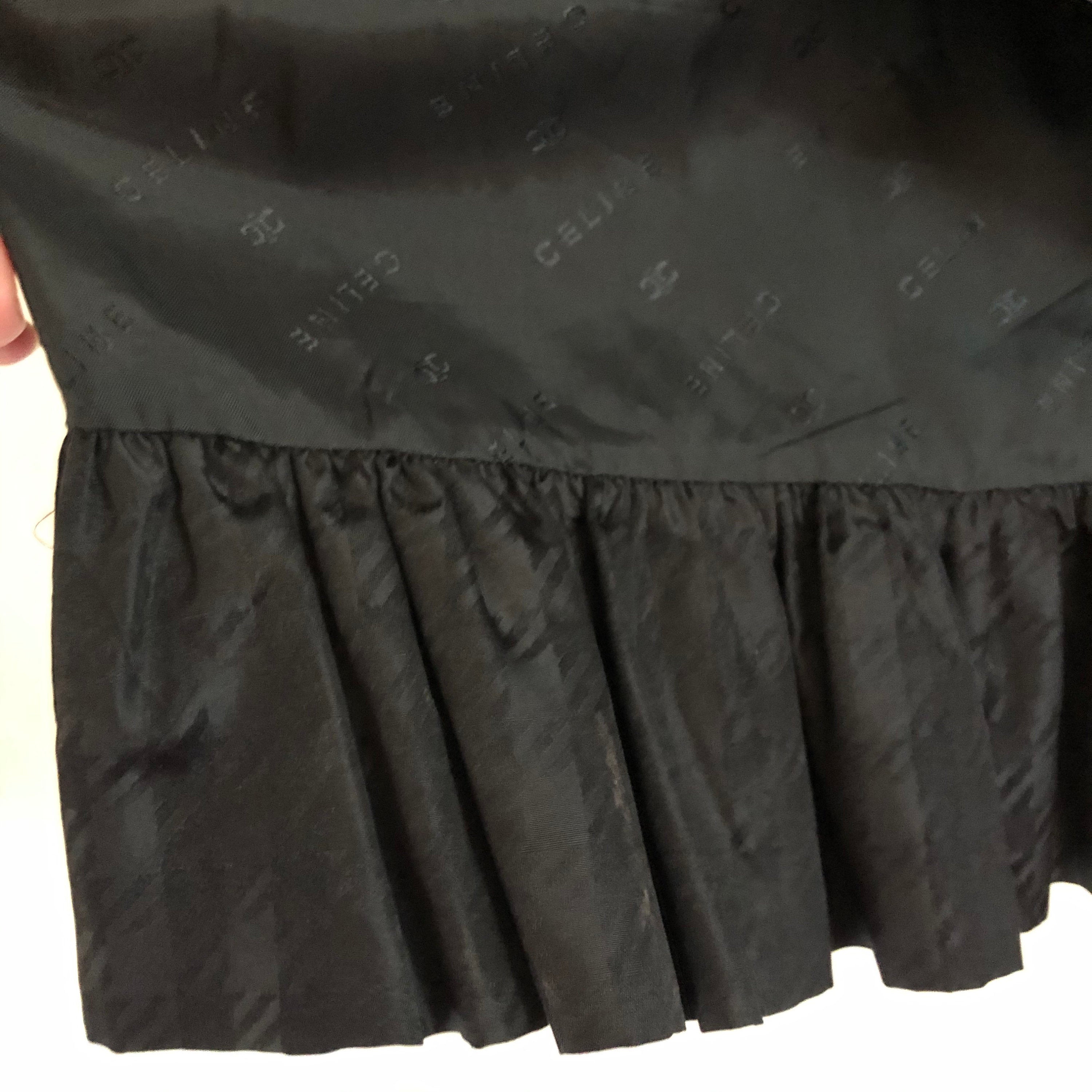 Vintage CELINE Black silk Taffetas Ballet Skirt with Triomph gold chain link belt