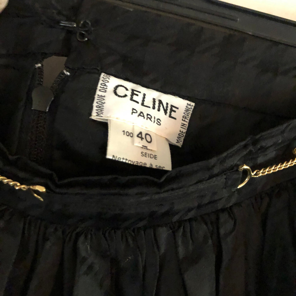 Vintage CELINE Black silk Taffetas Ballet Skirt with Triomph gold chain link belt