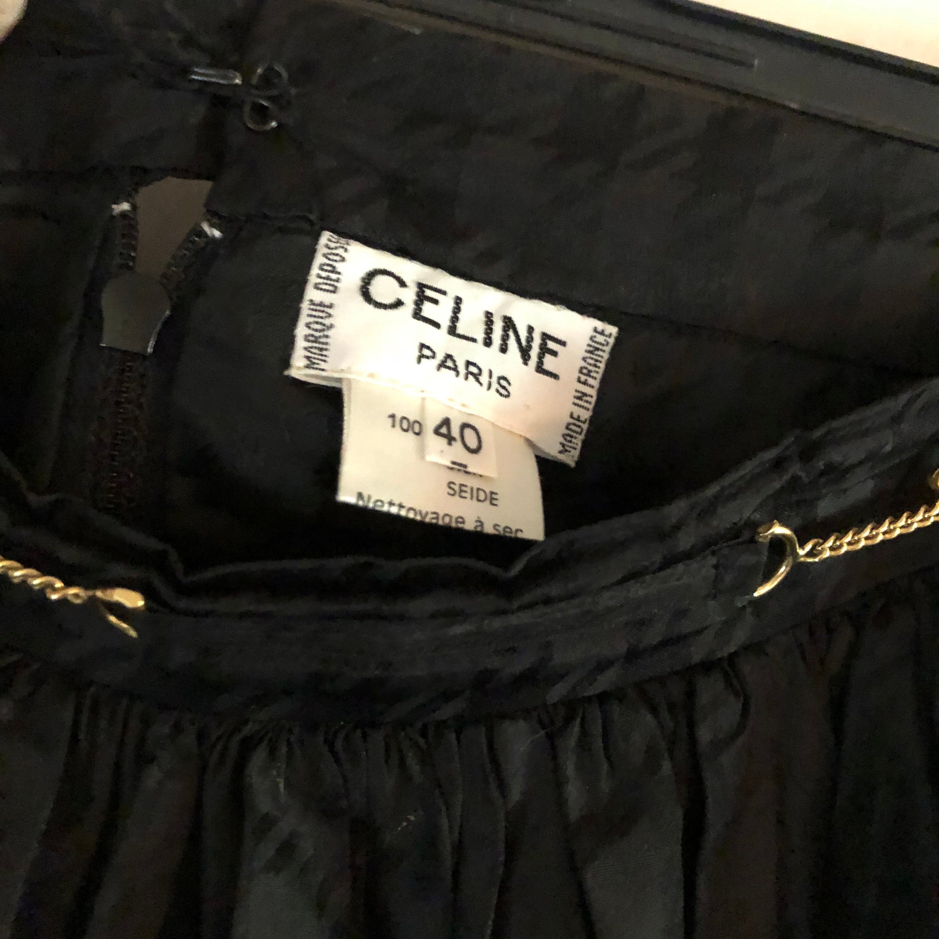 Vintage CELINE Black silk Taffetas Ballet Skirt with Triomph gold chain link belt