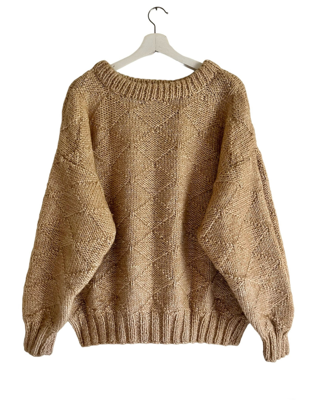 Vintage Wool beige Handknit ballon sleeves oversize chunky sweater