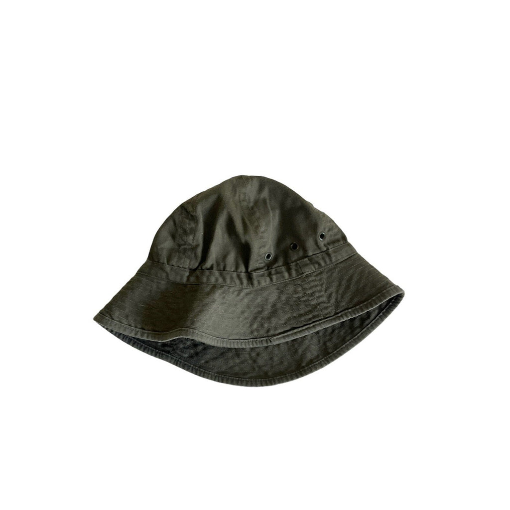 Vintage 80's French Army Kaki herringbone Cotton bucket hat