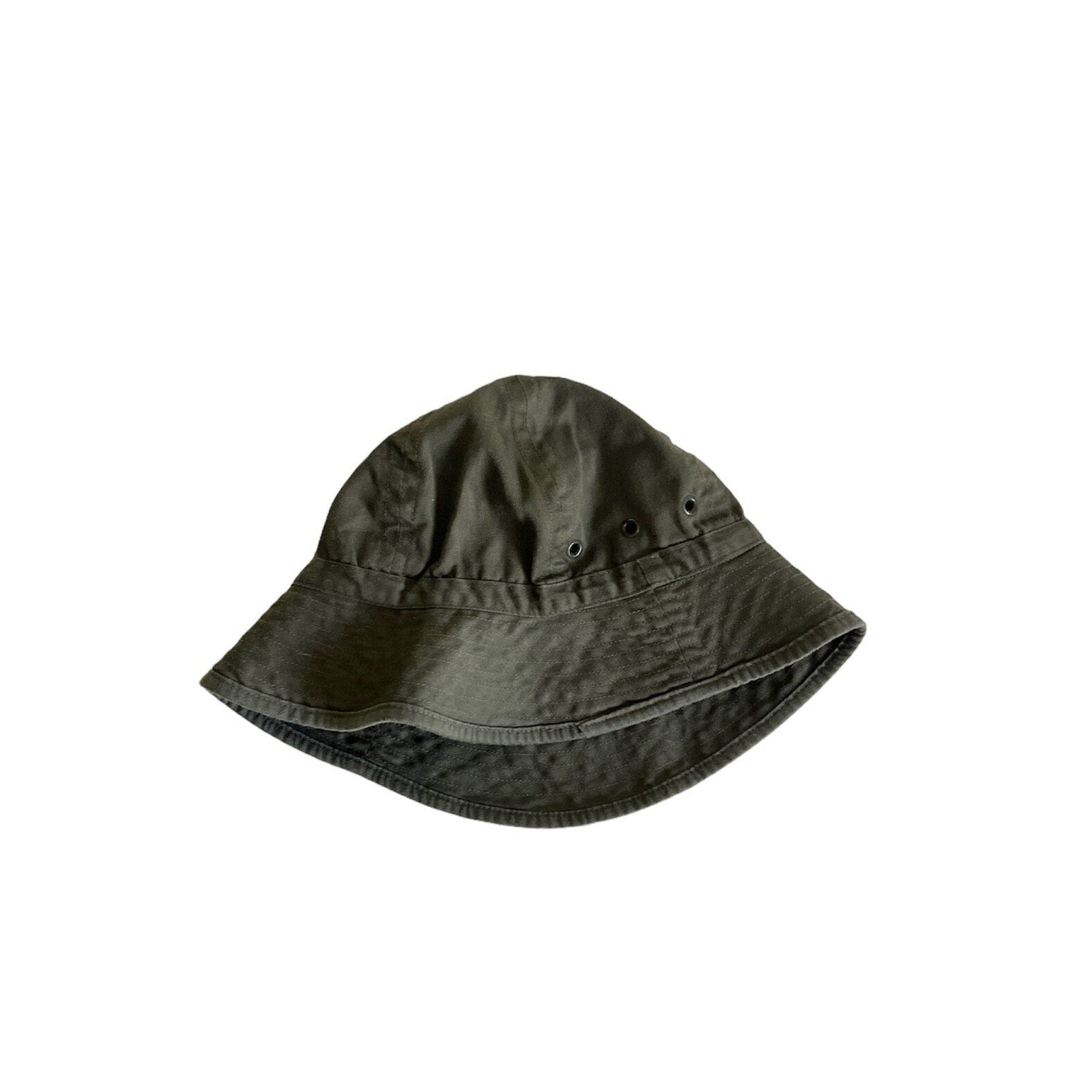 Vintage 80's French Army Kaki herringbone Cotton bucket hat