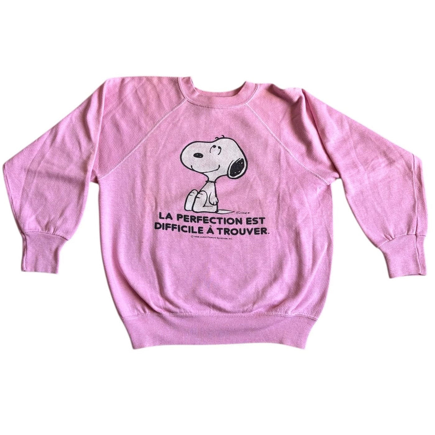 Rare vintage 70s Snoopy French pink raglan distressed Sweatshirt S