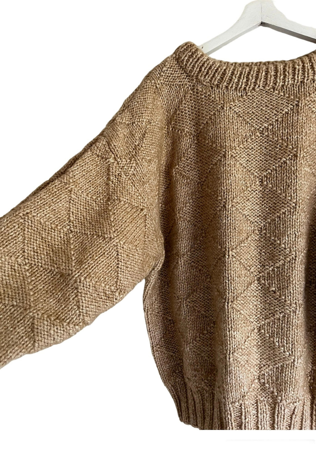 Vintage Wool beige Handknit ballon sleeves oversize chunky sweater