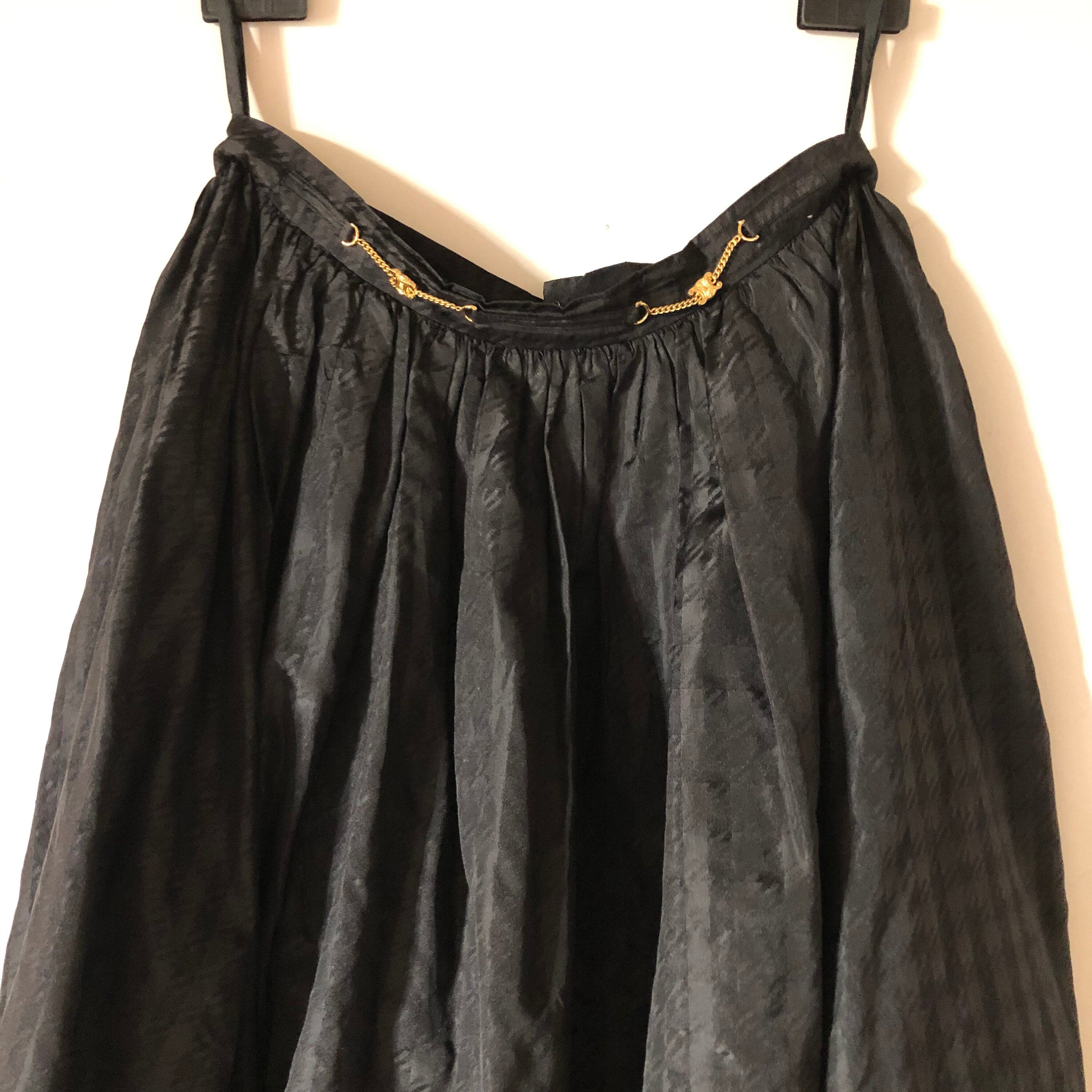 Vintage CELINE Black silk Taffetas Ballet Skirt with Triomph gold chain link belt