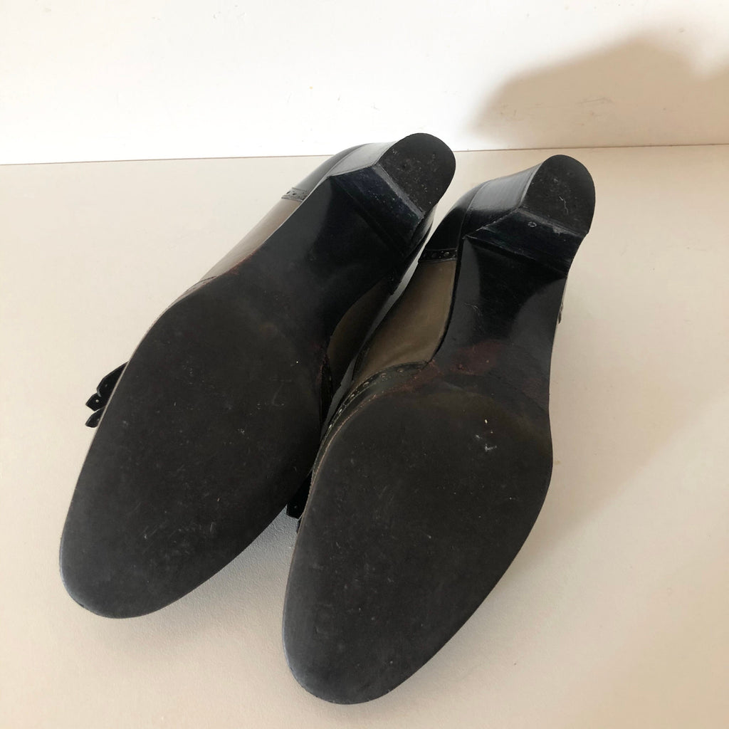Vintage CELINE green Leather Fringes horsebit heels Loafers 37 FR